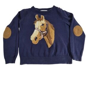 Hope & Henry Graphic Horse Sweater Girls Medium Blue Organic Cotton Equestrian